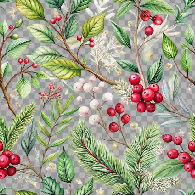 PSD seamless pattern of christmas tree branches and berries