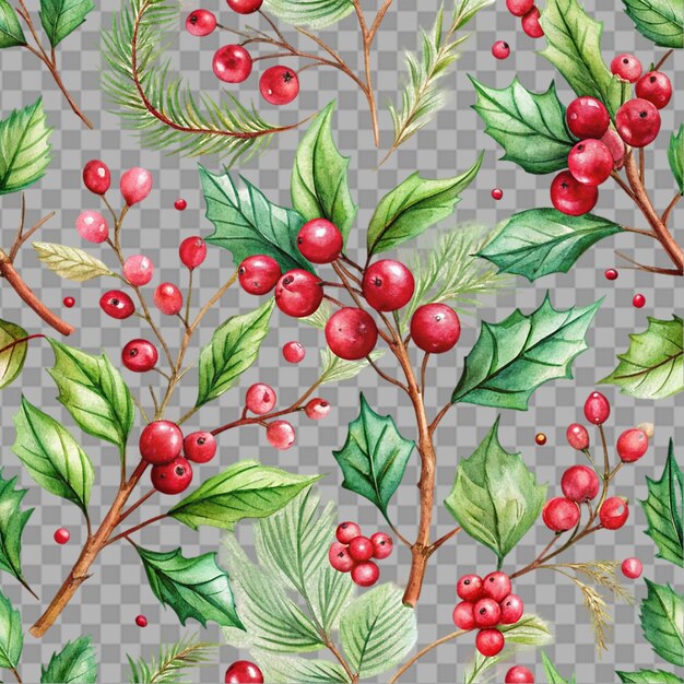 PSD seamless pattern of christmas tree branches and berries