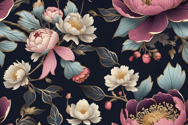 PSD a seamless pattern of japanese floral kimono design