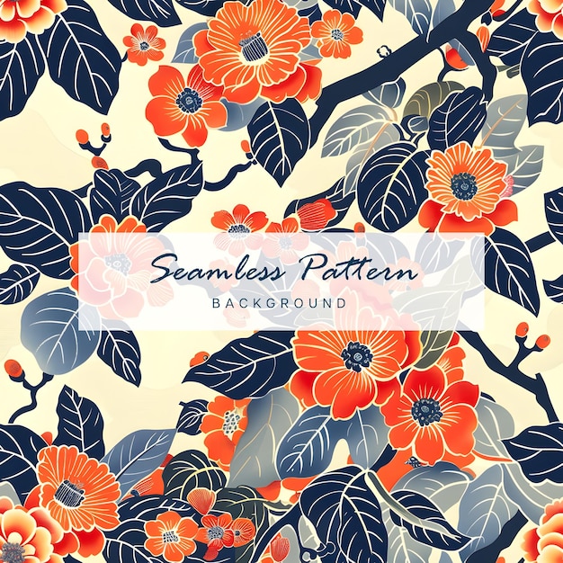 seamless pattern of japanese traditional flower ancient ink line art contemporary floral elements