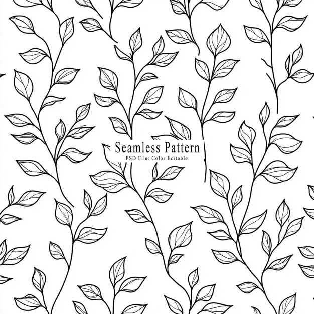 PSD seamless pattern of simple line drawings of leaves and vines simple hand drawn doodle style vector