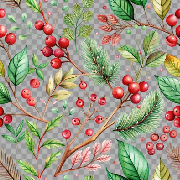 PSD seamless pattern of tree branches with berries and leaves