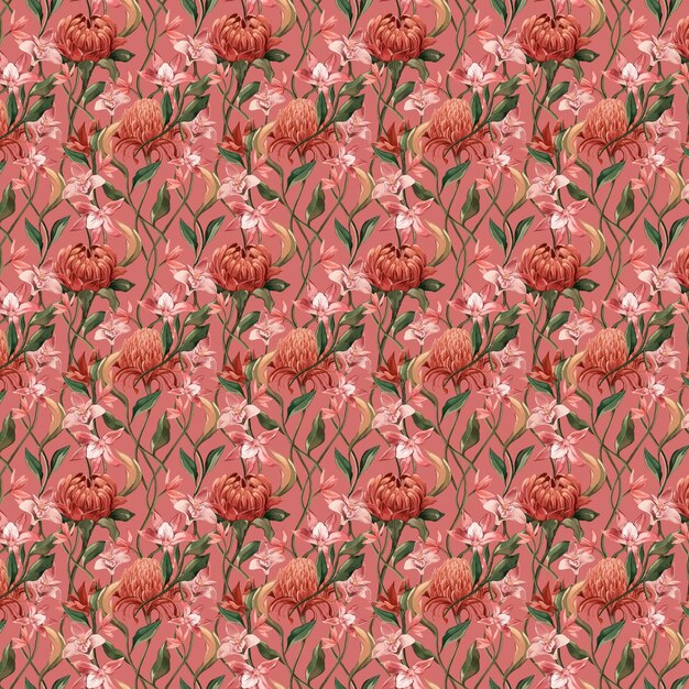 PSD seamless pattern with a flower and leaves