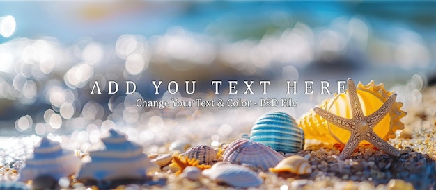 Seashells on Sandy Beach with Ocean Waves