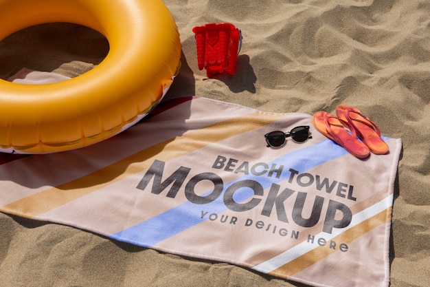 Seaside beach towel design mockup