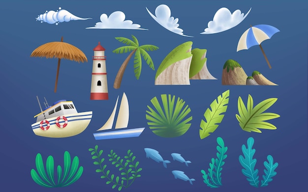 Seaside Sea Beach Ocean Clipart Elements