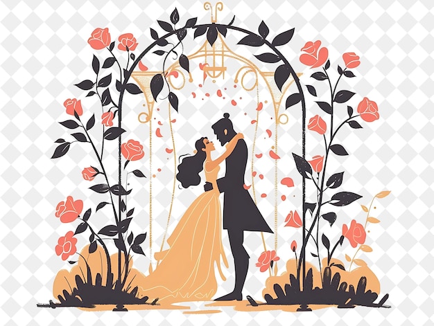 PSD secret garden with beauty and the beast having a private mom people life style flat illustration