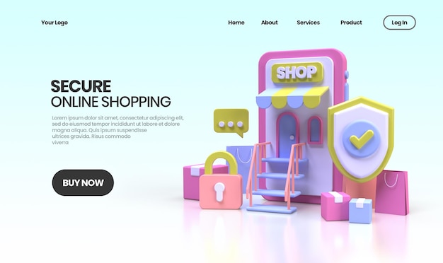 Secure online shopping concept illustration Landing page template for business idea concept background