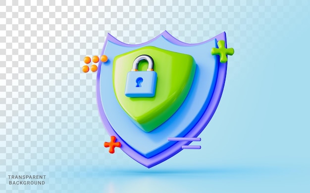 security shield lock 3d illustration online payment creative protection safe virus attack malware