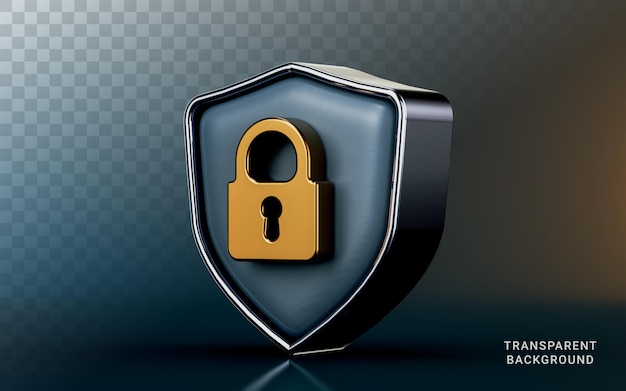 security shield lock icon on dark background 3d render concept for protection from virus and safety