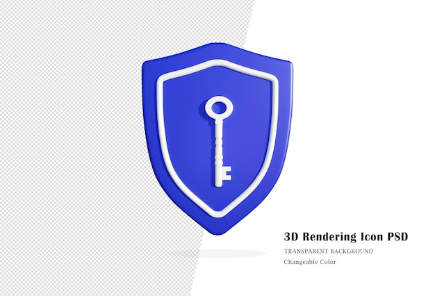 Security shield logo 3d icon. key Symbol 3d rendering.