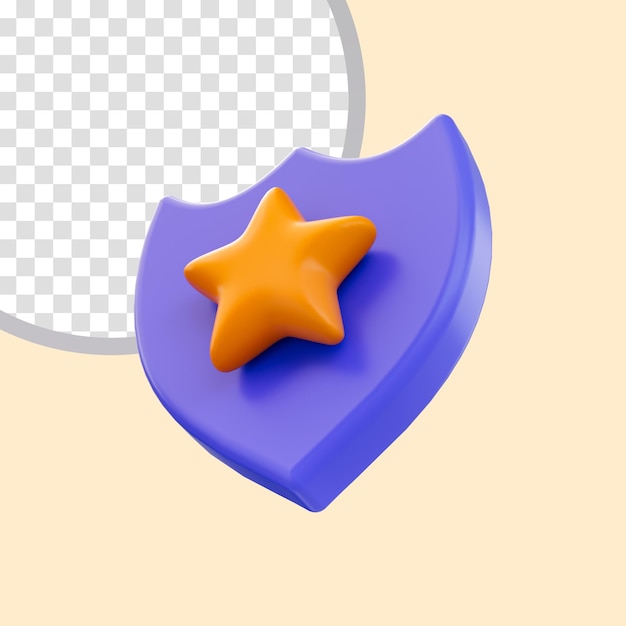 security shield star icon 3d render concept for premium protection badge and application feedback