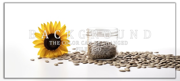 PSD seeds and sunflowers in a bowl on a white background