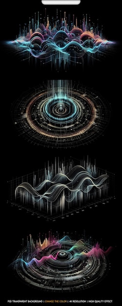 PSD segmented vector radio wave advanced digital music visualization transparent background