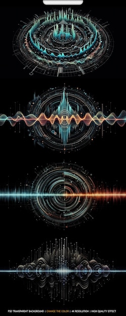 PSD segmented vector radio wave advanced digital music visualization transparent background