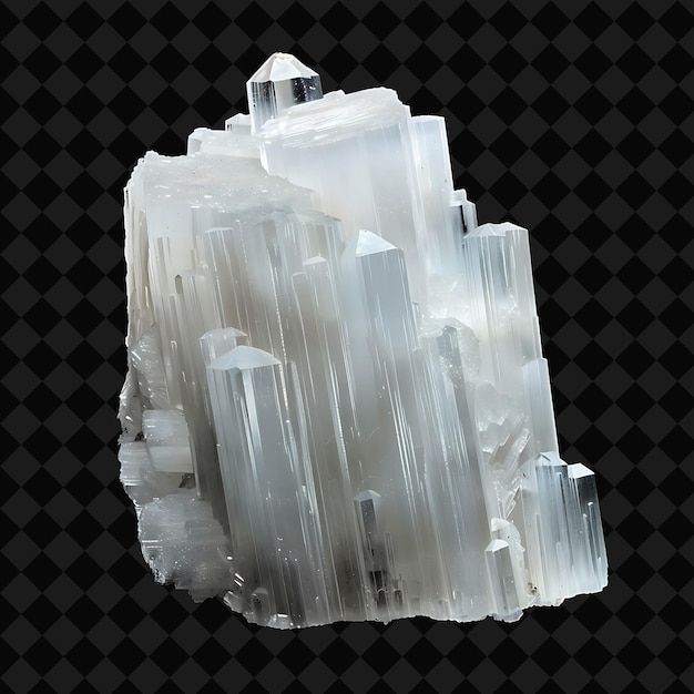 PSD selenite crystal with monoclinic shape and a white clear col png neon object on dark background