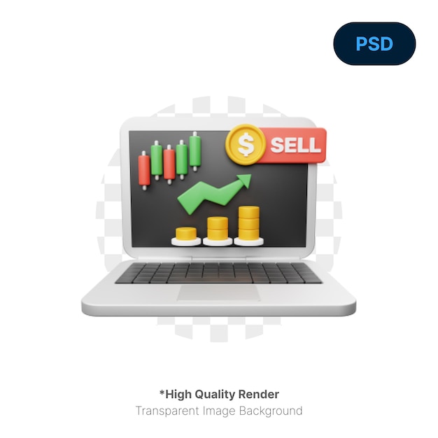 Sell Stock Market and Trading 3D Icon Premium Psd