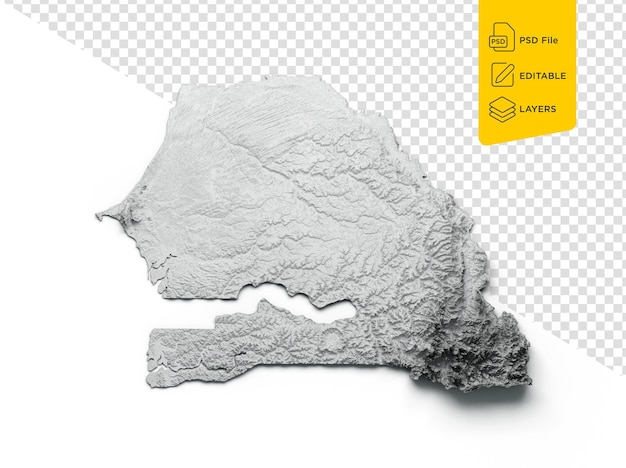 Senegal Map Flag Shaded Relief Color Height Map On White Background 3d Illustration