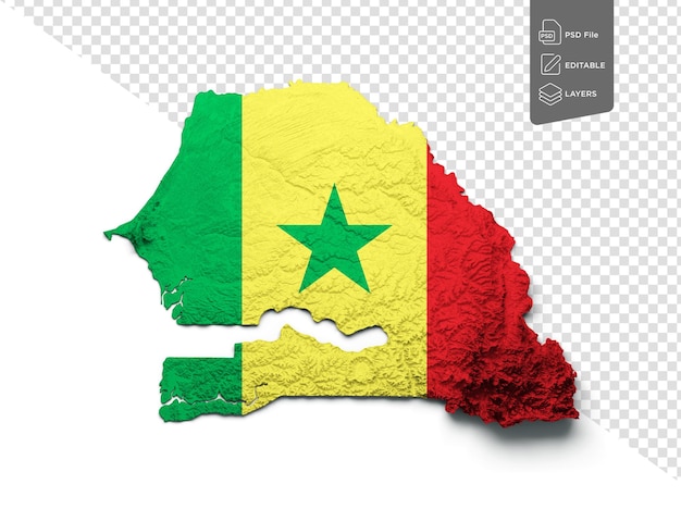 Senegal Map Senegal Flag Shaded Relief Color Height Map On White Background 3d Illustration