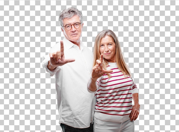 PSD senior cool husband and wife gesturing 