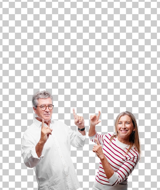 PSD senior cool husband and wife smiling and dancing to fun