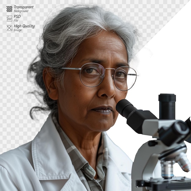 Senior female scientist using a microscope in a laboratory