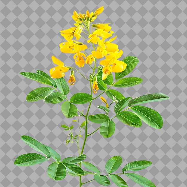 PSD senna alata with upright form and have yellow color showy pe isolated shrub on clean background