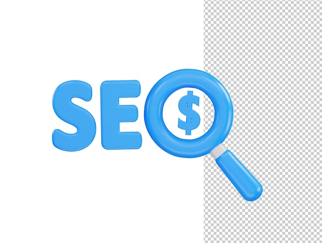 seo with a magnifying glass icon 3d rendering vector illustration