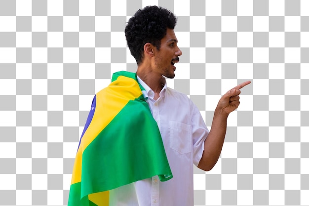 September seven Brazil Independence Day Black man holds Brazilian flag isolated