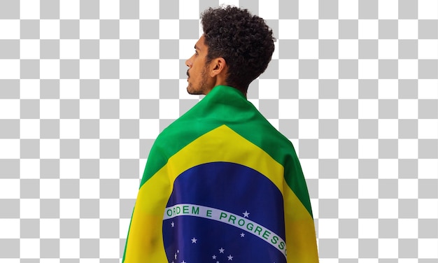 September seven Brazil Independence Day Black man holds Brazilian flag isolated