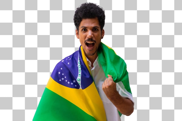 September seven Brazil Independence Day Black man holds Brazilian flag isolated