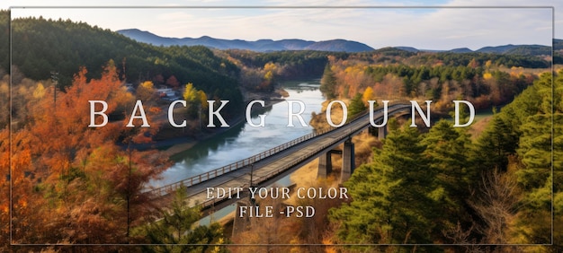 PSD serene autumn landscape with bridge and river