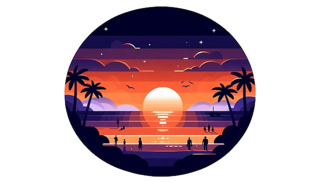 PSD serene beach sunset flat design vector illustration