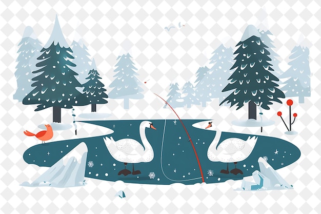 PSD serene christmas lake with swans and ice fishing design is t illustration christmas art design