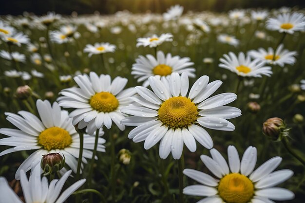 Serene Field of White Daisies in Bloom