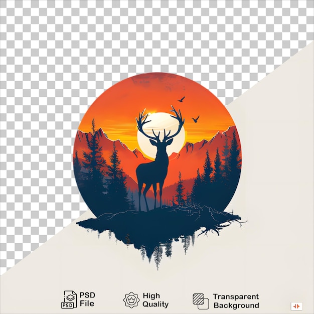 PSD serene forest sunset with deer illustration for tshirt