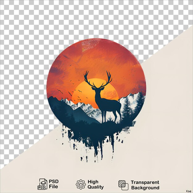 PSD serene forest sunset with deer illustration for tshirt