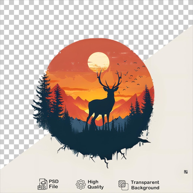 PSD serene forest sunset with deer illustration for tshirt