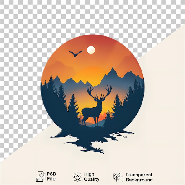 PSD serene forest sunset with deer illustration for tshirt