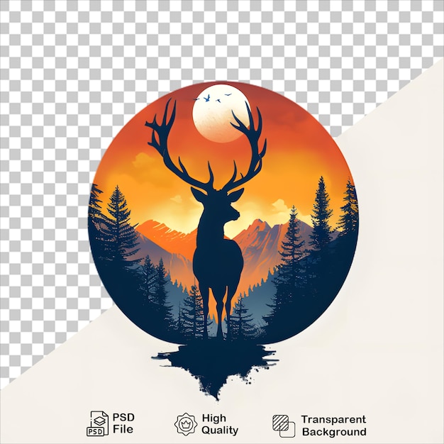 PSD serene forest sunset with deer illustration for tshirt