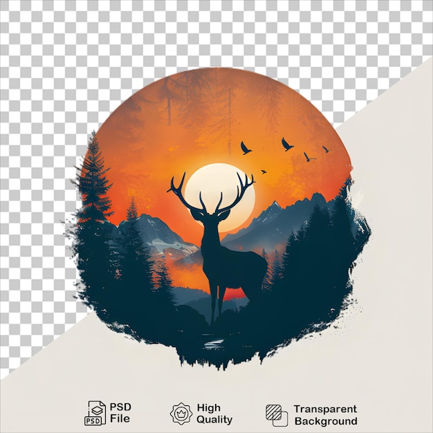 PSD serene forest sunset with deer illustration for tshirt