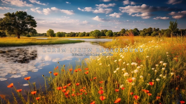 PSD a serene image capturing the tranquility of a peaceful field dotted with wildflowers