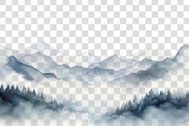 PSD serene misty mountain forest png overlay effect transparent background