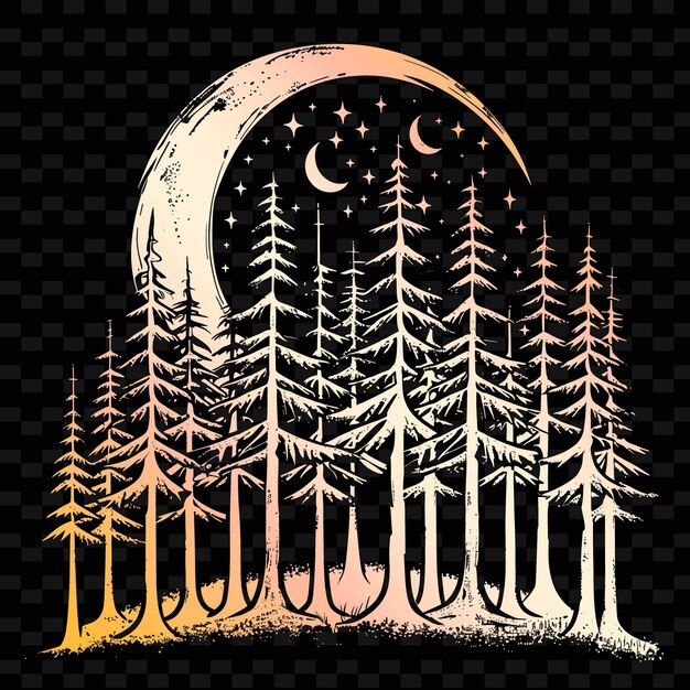 Serene Moonlit Forest With Woodcut Design Intricate Woodcut PNG Inspired China Lunar Icon Designs