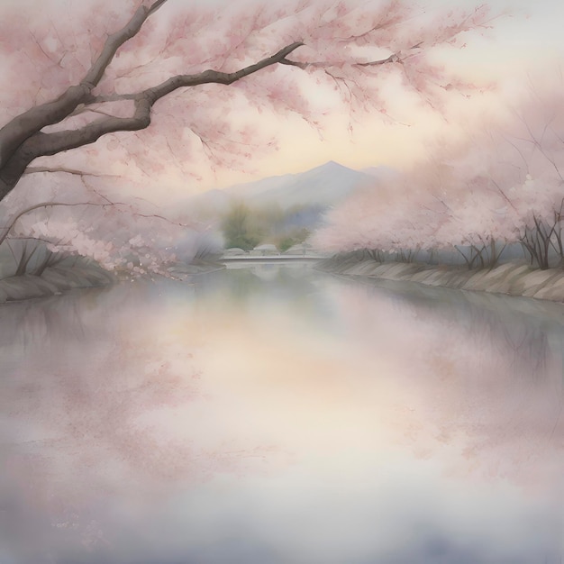 A serene scene of cherry blossoms AIGenerated