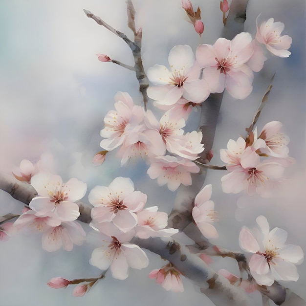 A serene scene of cherry blossoms AIGenerated