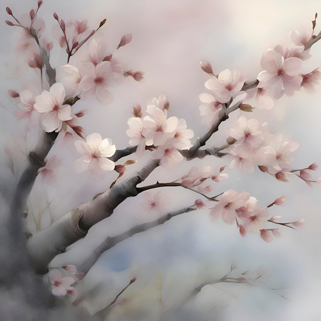 A serene scene of cherry blossoms AIGenerated