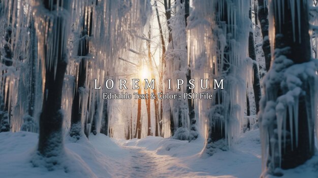 A serene snowcovered forest with icicles hanging from the trees