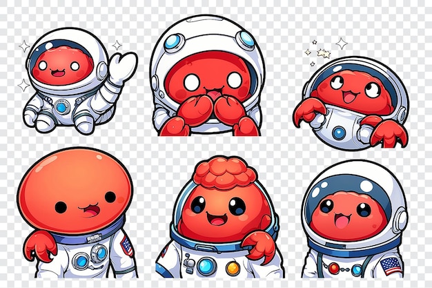 PSD a series of cartoon images of a crab in a space suit