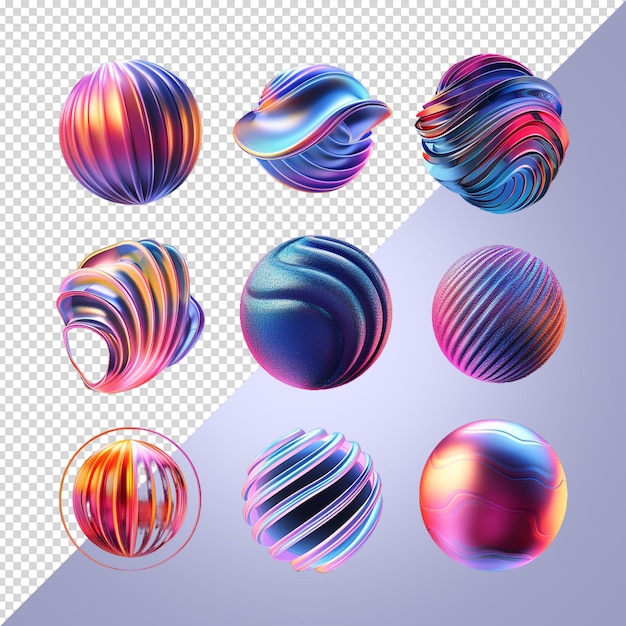 PSD a series of colorful balls with different colors and shapes